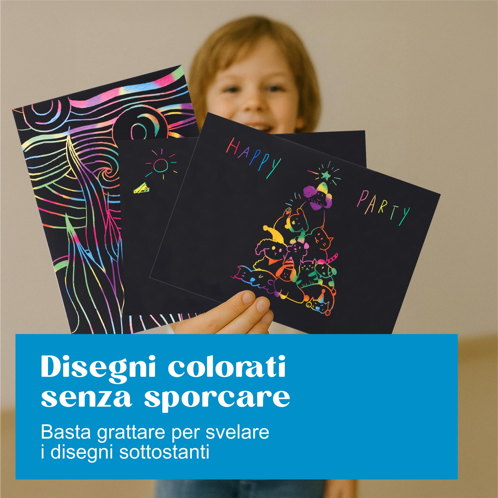 Set Di 32 Fogli Di Carta Tiragraffi Notte Stellata - Kit Attività Fai Da Te Per Adulti E Bambini Con 2 Penne E 24 Cartoline