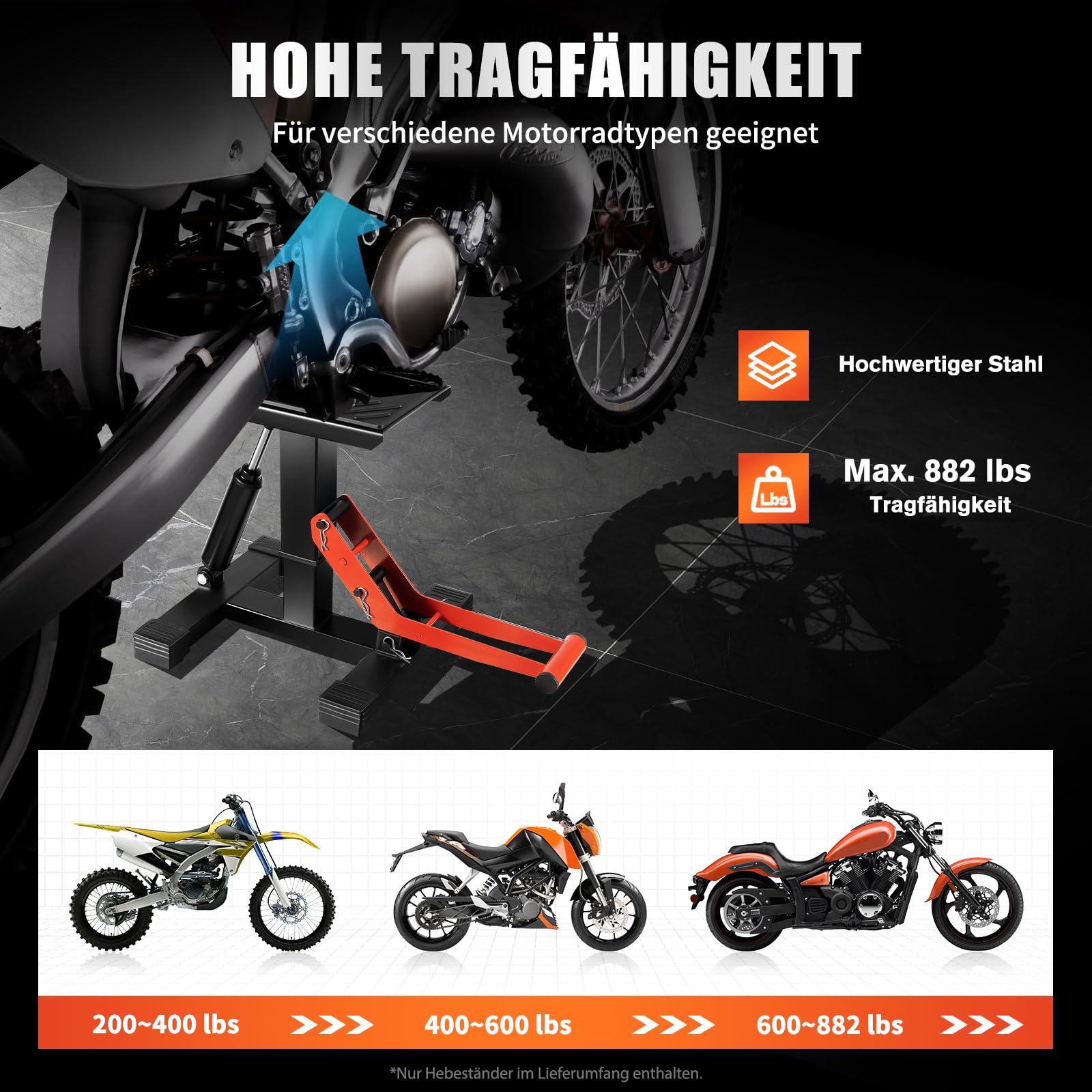 Hydraulischer Motorrad Ständer Profi Motorrad Hebebühne Höhenverstellbar Motorradheber Hubständer für Motocross, Dirt Bike, Enduro, Max Belastung 400kg Motorrad Aufbockständer