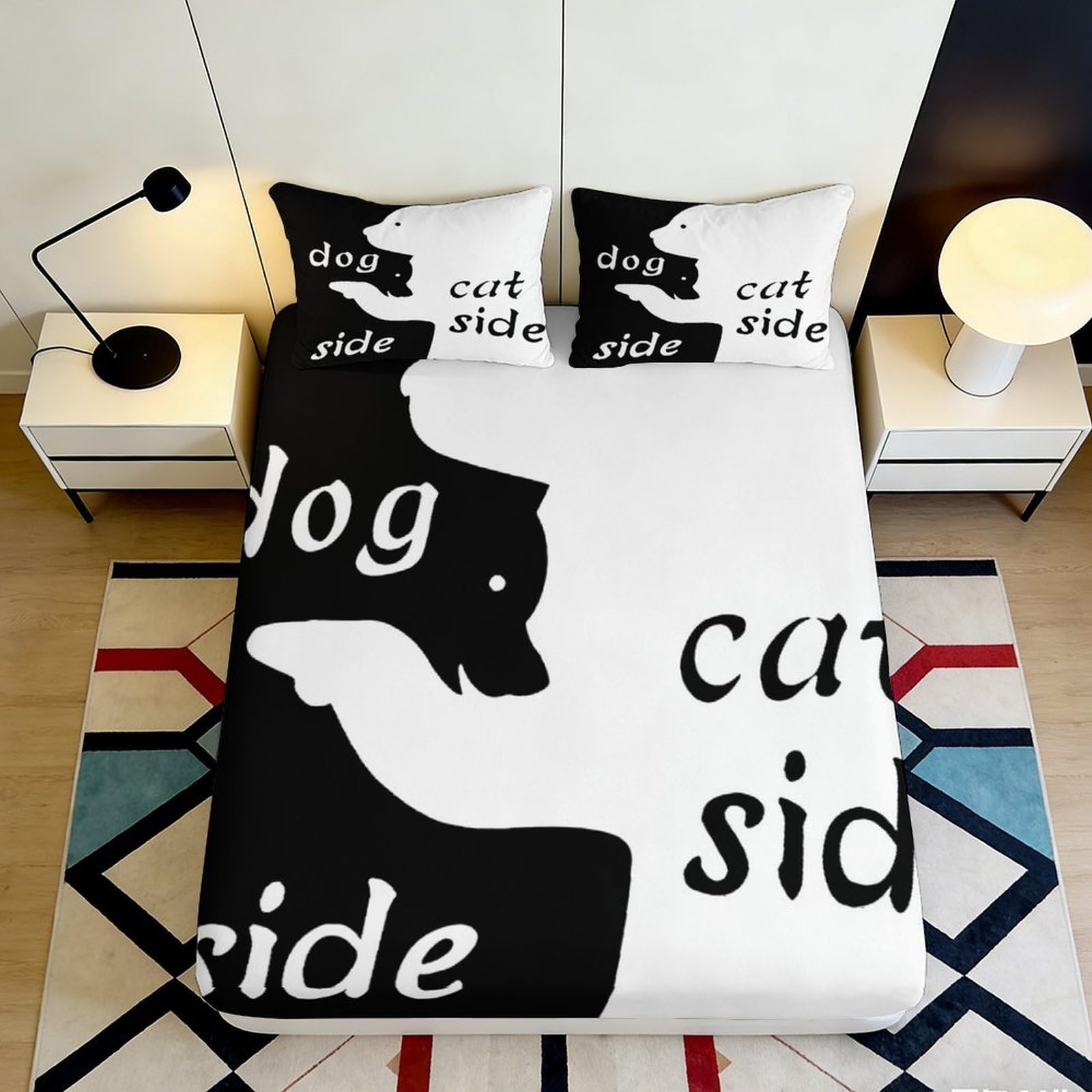 3D Printed Dog Cat Side Fitted Sheet Microfiber Bed Cover with Anti-Slip Protection 90x200cm 140x200cm 160x200cm 180x200cm 200x200cm for Bedroom Dormitory Guest Room 160x200x25cm