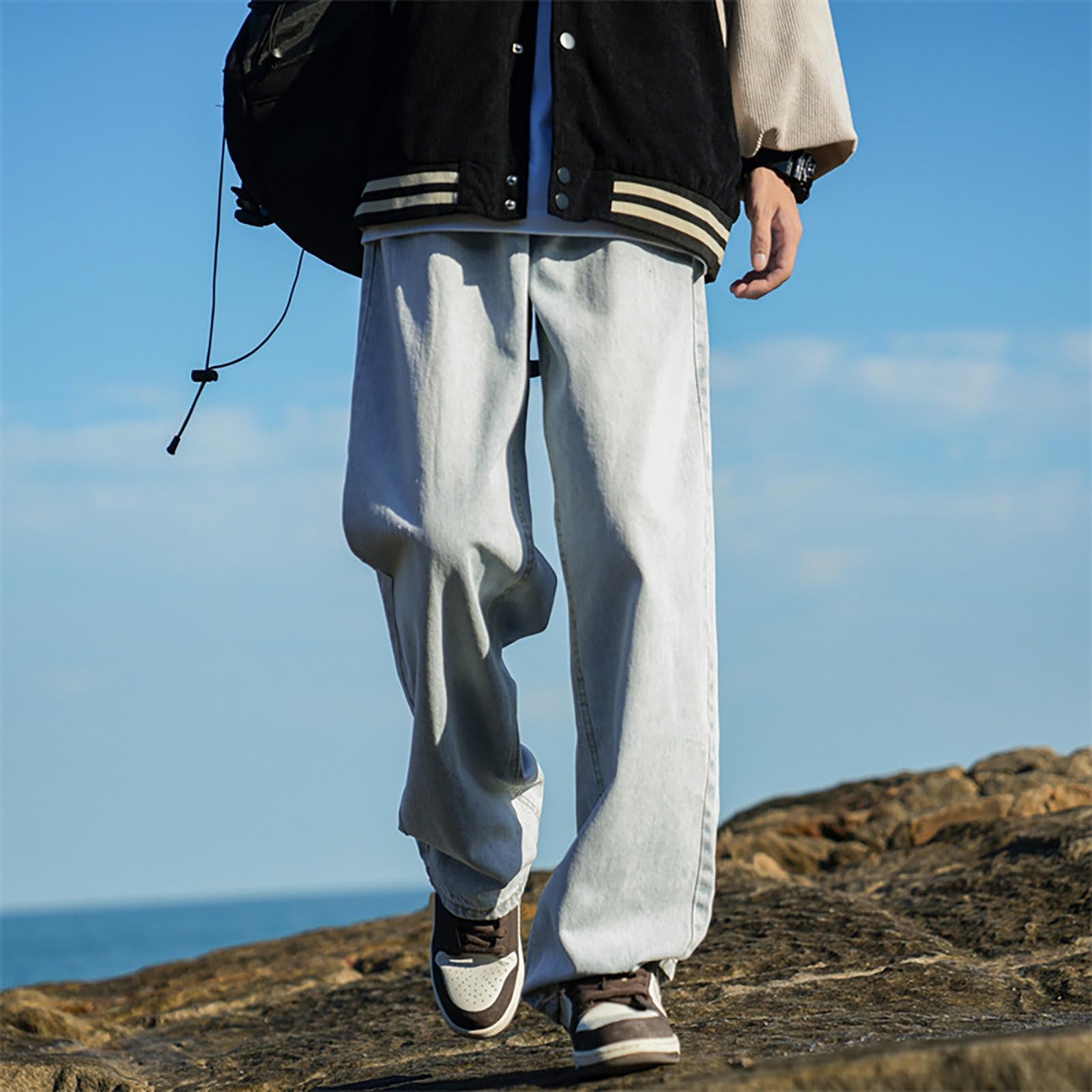 Generico Jeans Uomo Baggy Pantaloni Strappati Invernali Elefante Y2K Fit Bootcut Loose Cargo Slim Larghi Flared Moto Balloon Zampa Jins