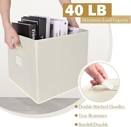 Miniatura 4 de SimpliBins Paquete de 6 cubos de almacenamiento de 13 x 13 x 13 pulgadas, plegables de tela con asa de tela, cajas de almacenamiento cubicas simples