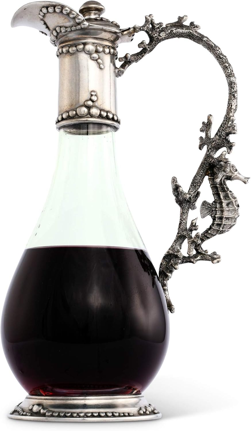 Vagabond House Pewter Metal and Italian Glass Ocean/Nautical Marine Life Wine Decanter 12 inch Tall 1 Liter