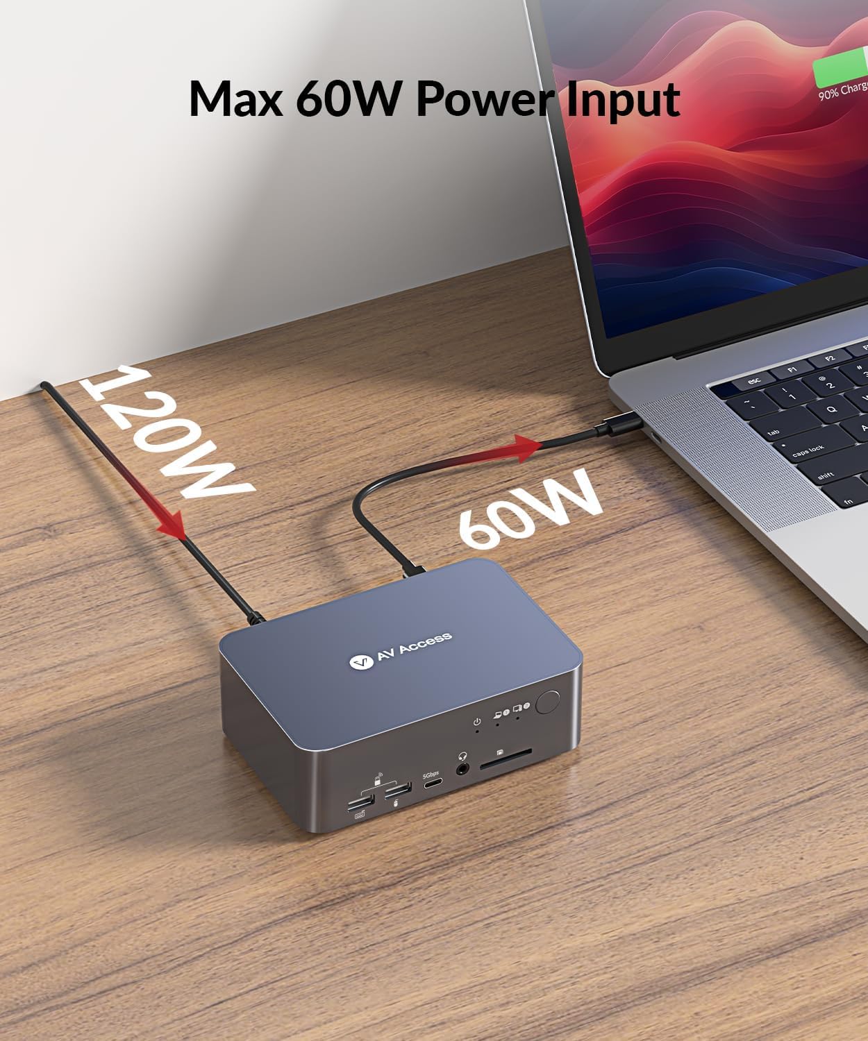 AV Access Docking Station KVM Switch Monitor Dual para Laptop&Desktop, Carga Tipo-C 60W para Laptop,Ethernet,EDID,con HDMI & DisplayPort, USB-C MST Dual 4K @60Hz,1080P@240Hz,2K@144Hz,USB 3.0,Aluminio