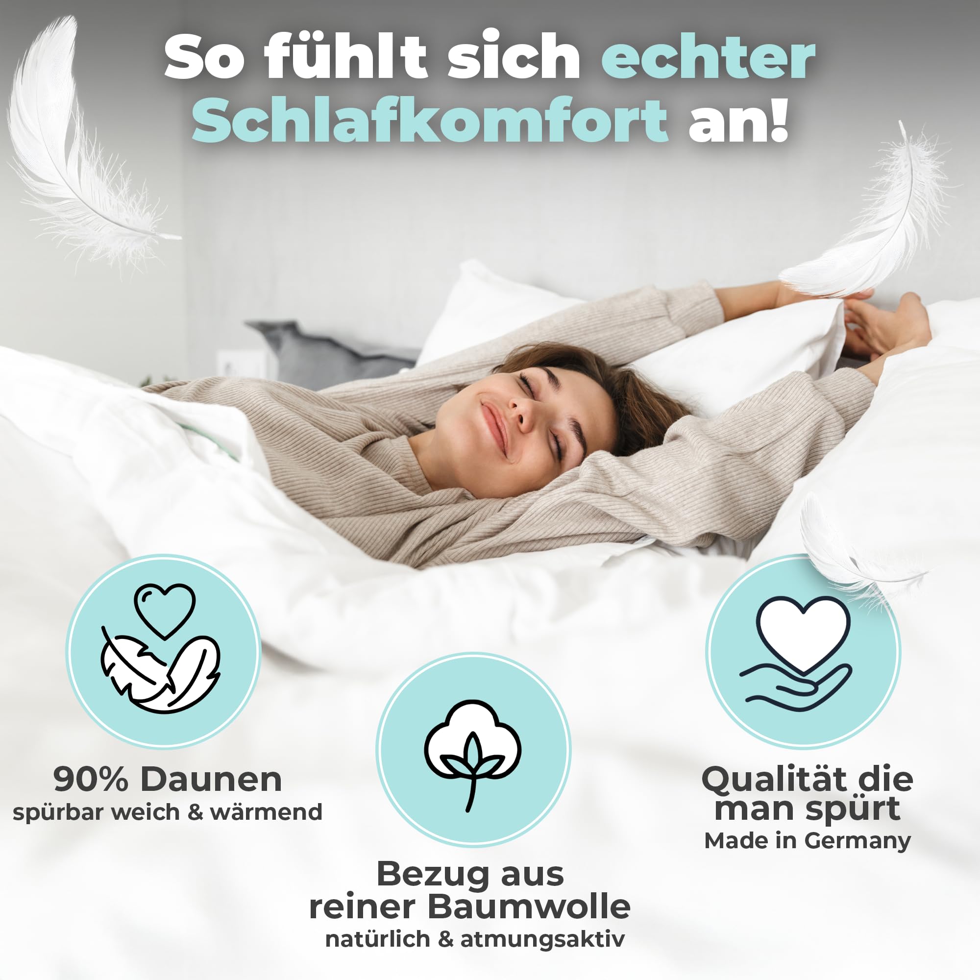 BEFA NATUR Daunendecke Sommer 135x200 cm (2 Stück) | 90% Daunen & 10% Federn | 250g Füllgewicht/Stück | Allergiker (NOMITE) | Tierwohl (DOWNPASS) | Oeko-TEX Klasse 1 | Made in Germany