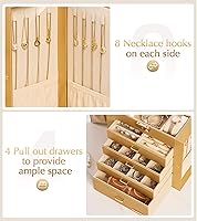 Vista 68 de Homde Regalos de Navidad de cuero sintético, enorme joyero, organizador de reloj con espejo, collar, anillo y aretes, estuche de regalo con Dorado