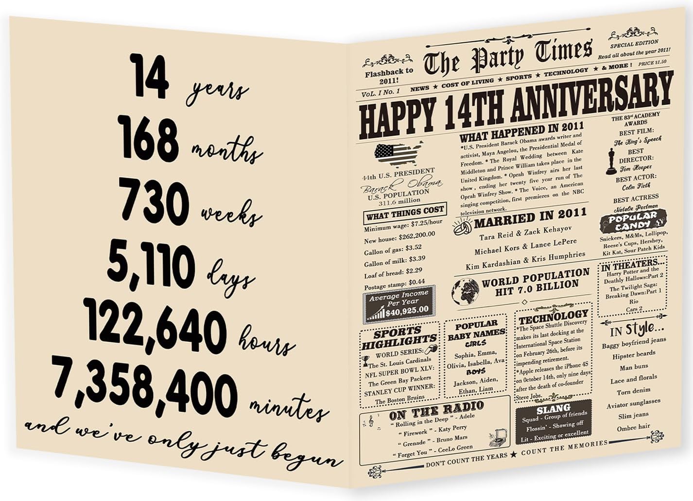 YiKaLus Large 14th Anniversary Card Gift for Him Her, Vintage 14 Year Wedding Anniversary Decoration for Women Men, 14th Aday Gifts for Husband Wife