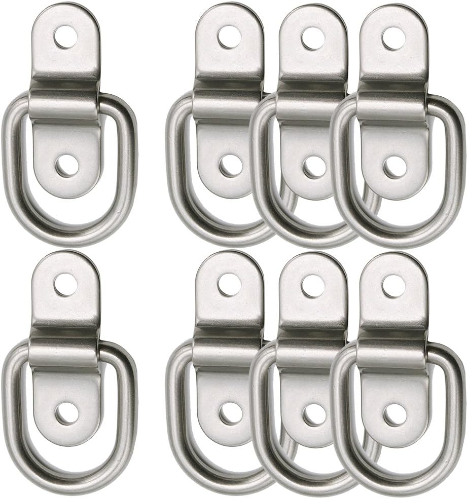 D-Ring Tie Down Anchor 8X 1/4'' Stainless Steel D-Rings Trailer D Ring Tie Downs 700lbs D-Ring Bracket, D Ring Mounting Plate Tie Down Points for Ratchet Tie Down Straps Car Truck Bed Cargo