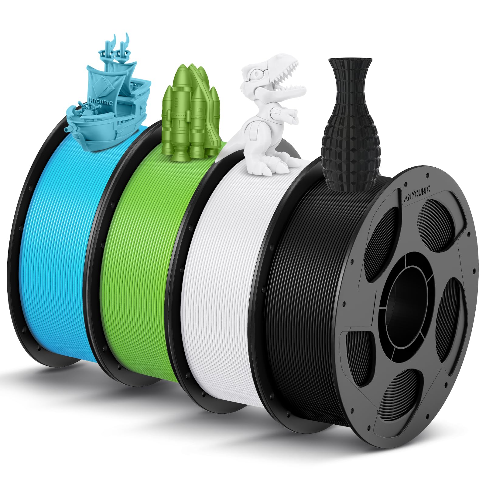 ANYCUBIC PLA Filamento per Stampante 3D, Identificazione Intelligente Filamento PLA per Stampante 3D 1,75 mm Precisione Dimensionale +/- 0,02 mm(Nero,Bianco,Foglia Primaverile,Turchese Tropicale 4KG)