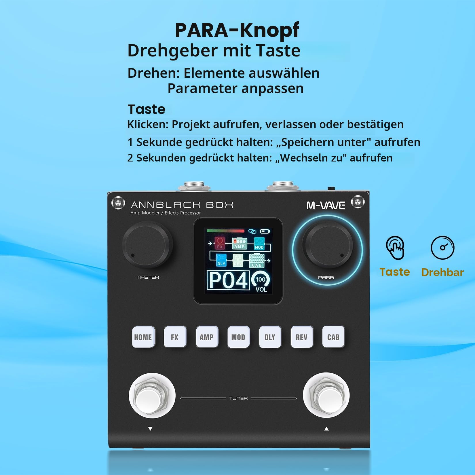 M-VAVE ANN Black Pedal Box Multi Effects Gitarren-Basispedal – 80 editierbare Voreinstellungen mit App, erstellen Sie Ihre Paremeter, eingebauter Akku