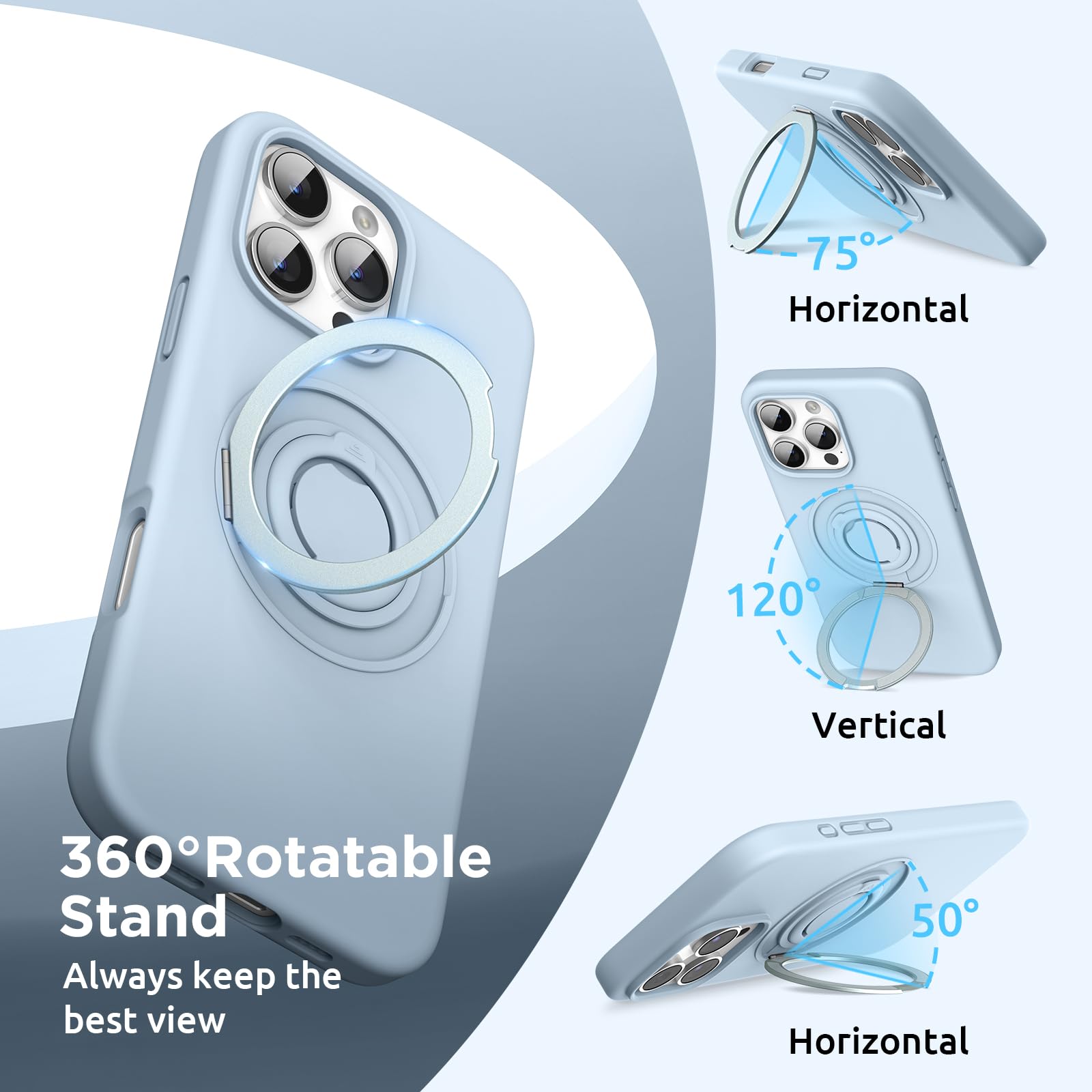 SURPHY Design for iPhone 16 Pro Max Case, with 360° Rotatable Magnetic Stand & Finger Ring - Image 3