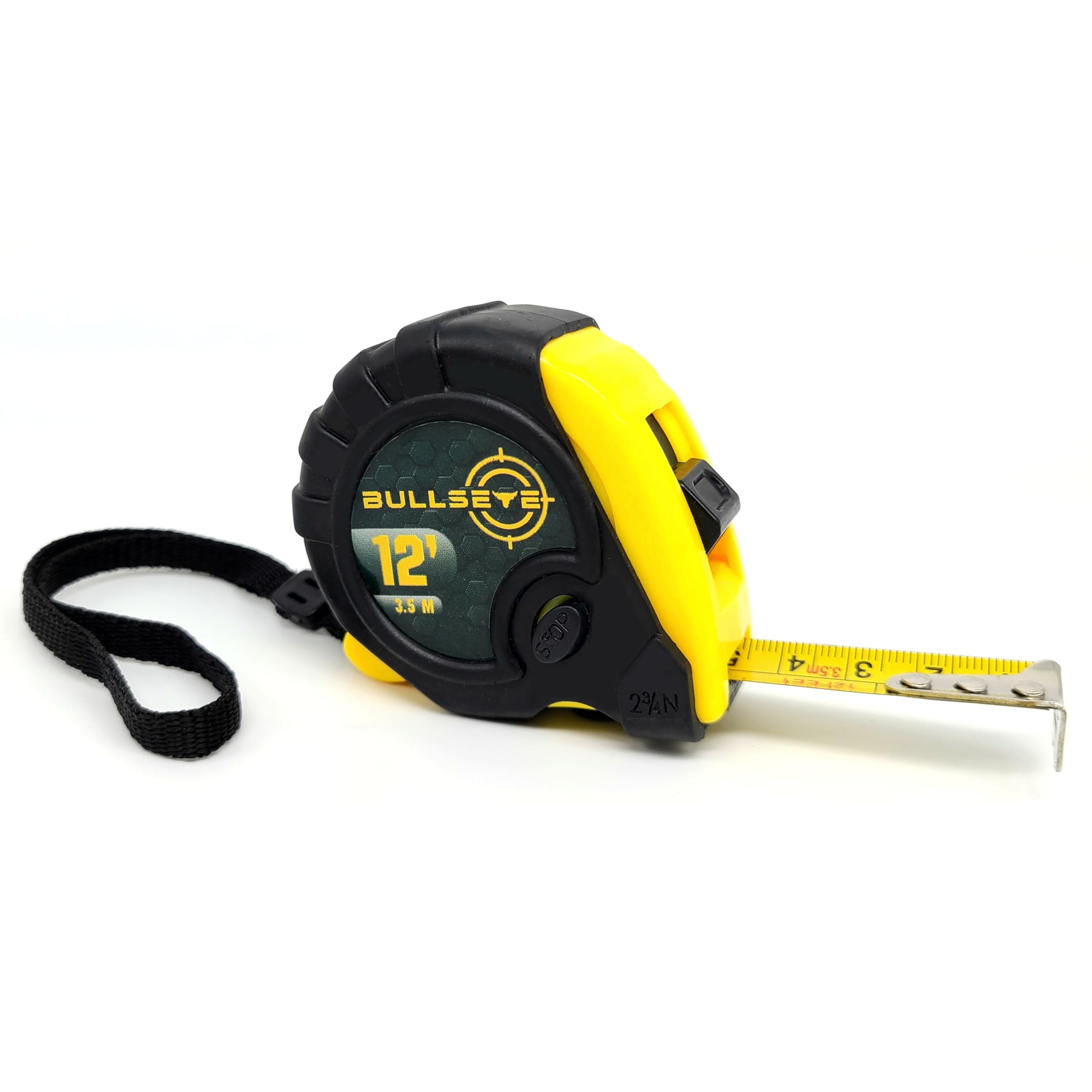 Bullseye Tape Measure 12 Foot | Yellow | Small, Retractable Measuring Tape with Pause Buttons | Easy-to-Read Standard and Metric Measurements for