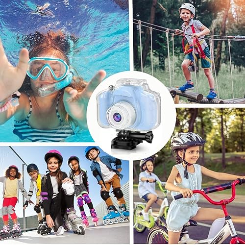 Miniatura 7 de BKMLSR Cámara de video para niños impermeable 1080P HD 12 MP cámara digital de acción para niños videocámara con tarjeta de 32 GB para niños de 3 a