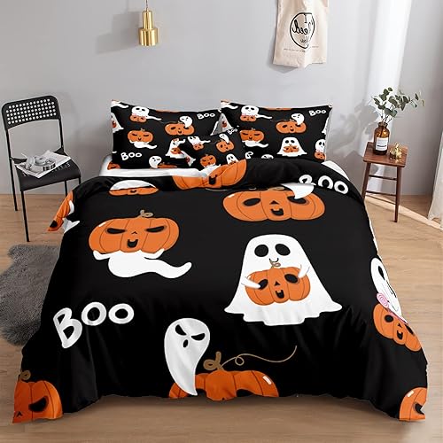 Miniatura 202 de Pumpkin Bedding Halloween Duvet Cover Set Funny Evil Pumpkin Pattern Design Black Halloween Bedding Set Queen 1 Duvet Cover 2 Pillowcases