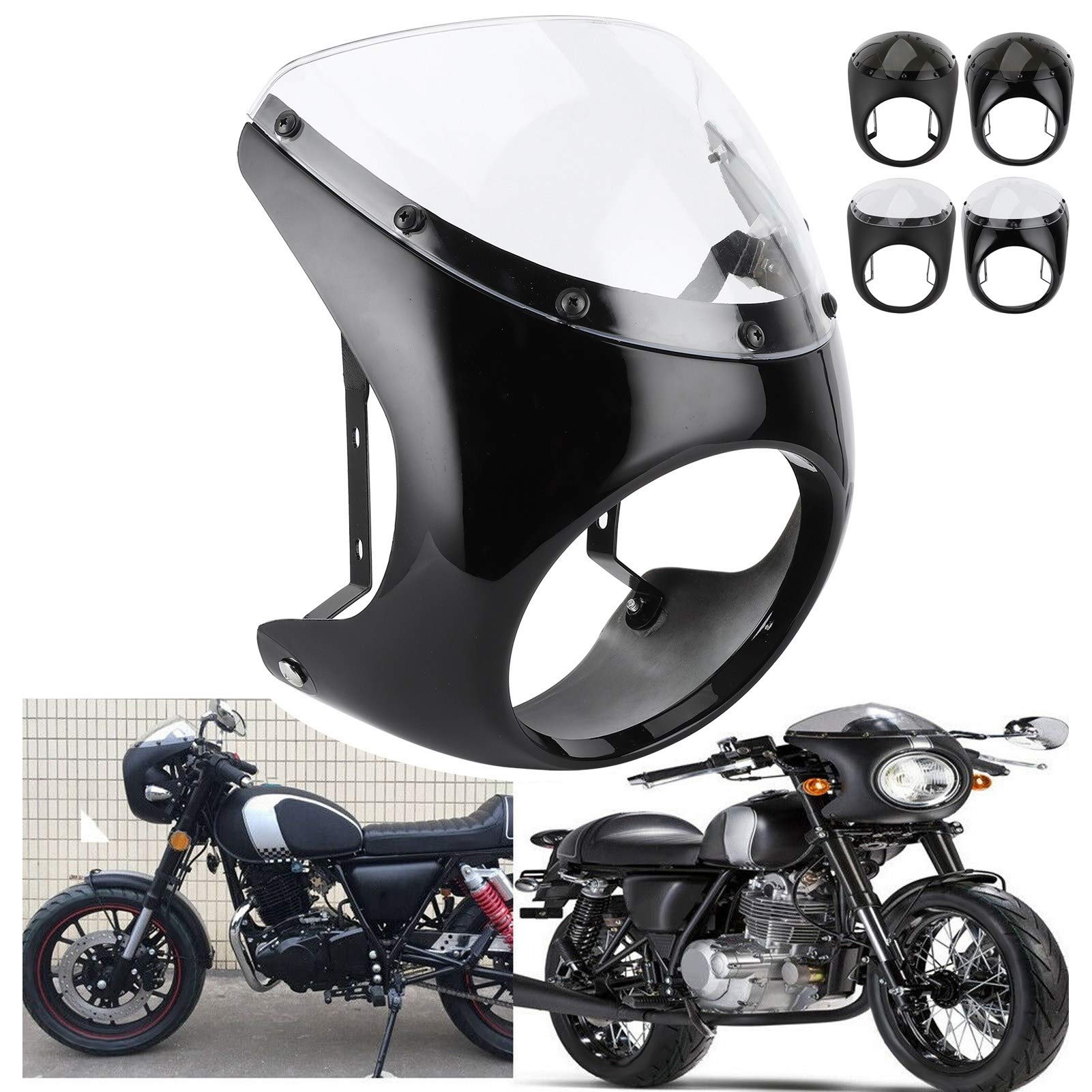 Cupolino, Cupolino 7in Parabrezza Deflettore Antivento Universale per Moto(Nero opaco + cover nera)