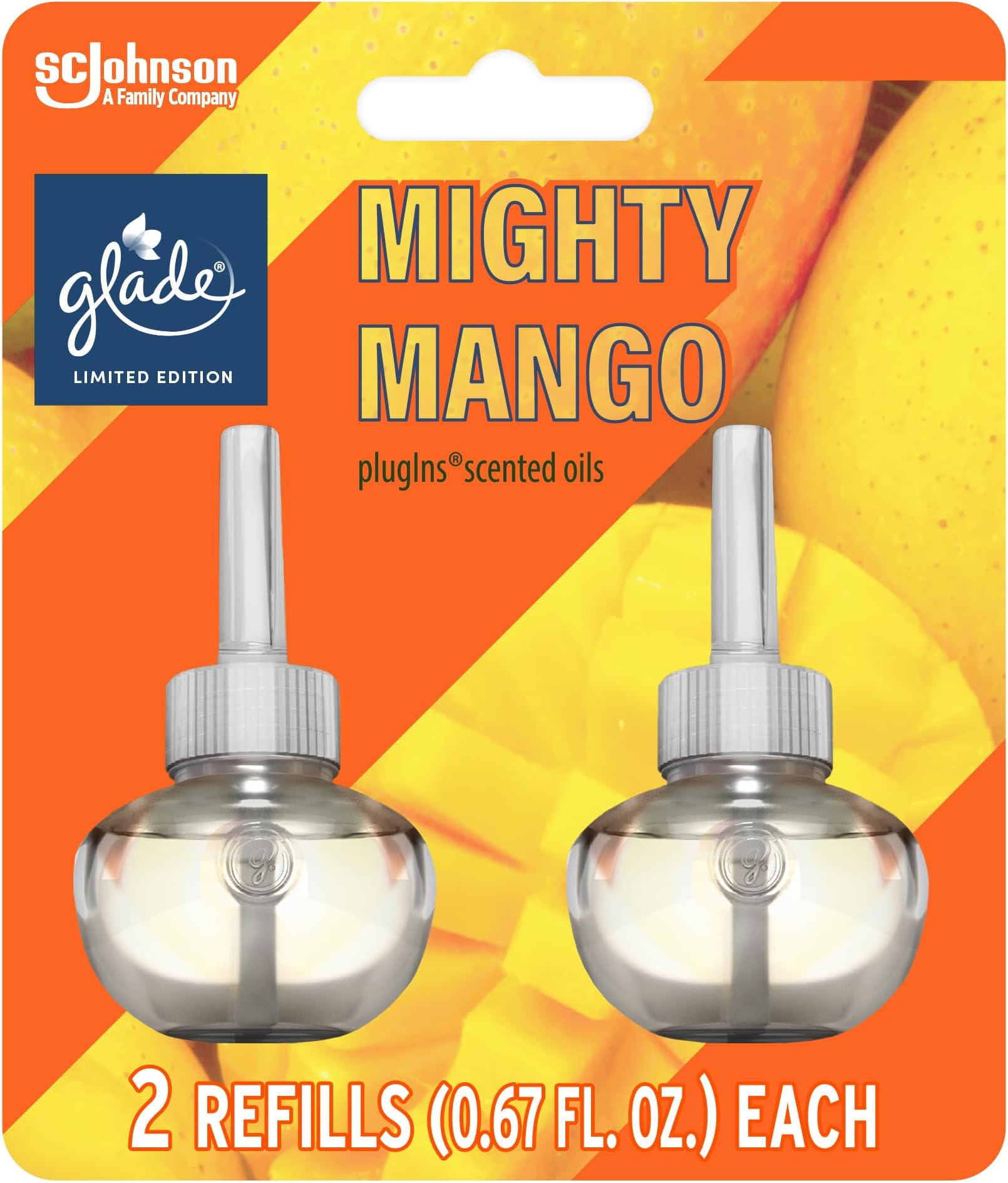 PlugIns Refills Air Freshener, Mighty Mango, Scented and Essential Oils for Home and Bathroom, 0.67 Fl Oz, 2 Count