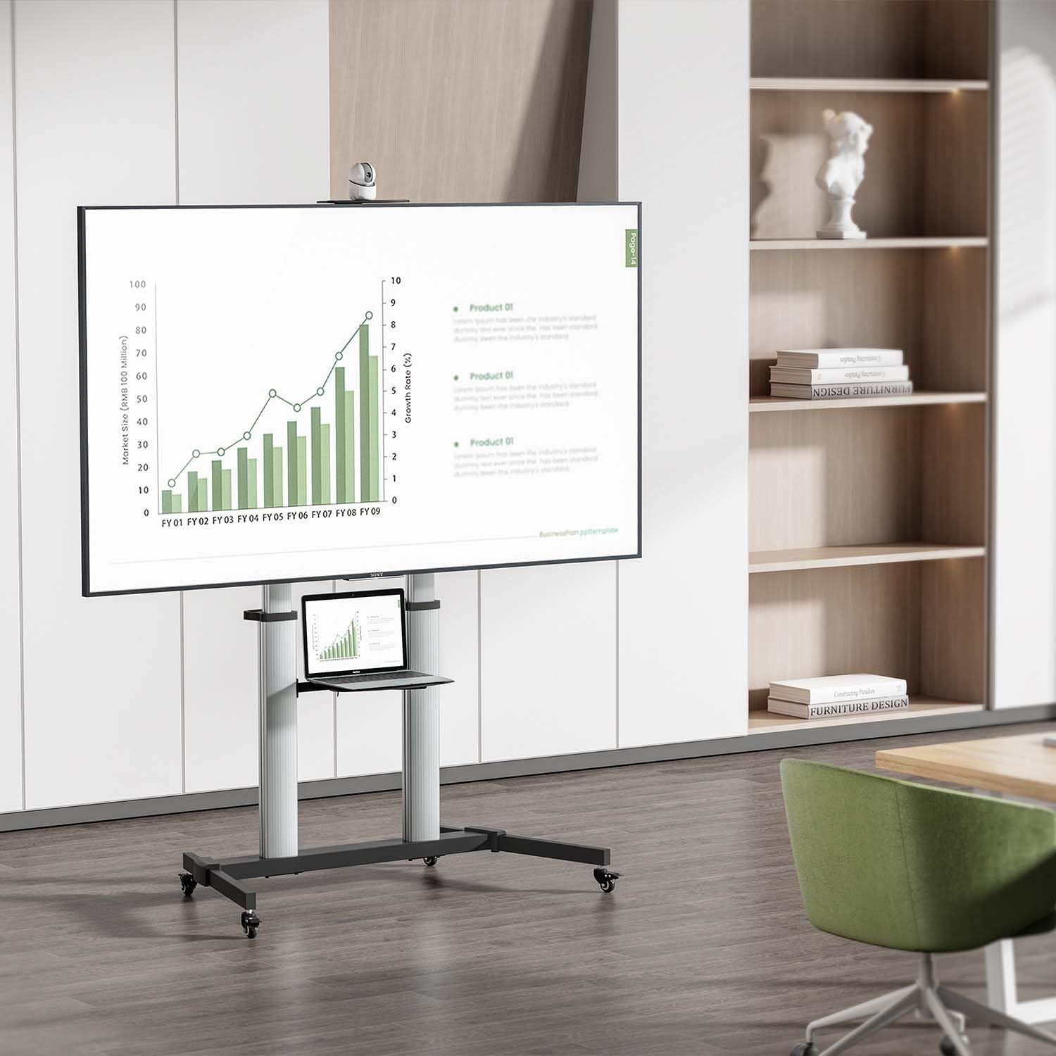 AISENS Soporte de Suelo Pro con Ruedas Bandeja DVD/Cámara para Monitor/TV 100Kg 60-100 Negro/Plata