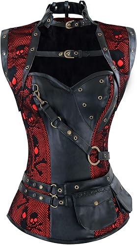 Charmian Steampunk - Corsé vintage para mujer con varillas de acero en espiral, corpiño retro