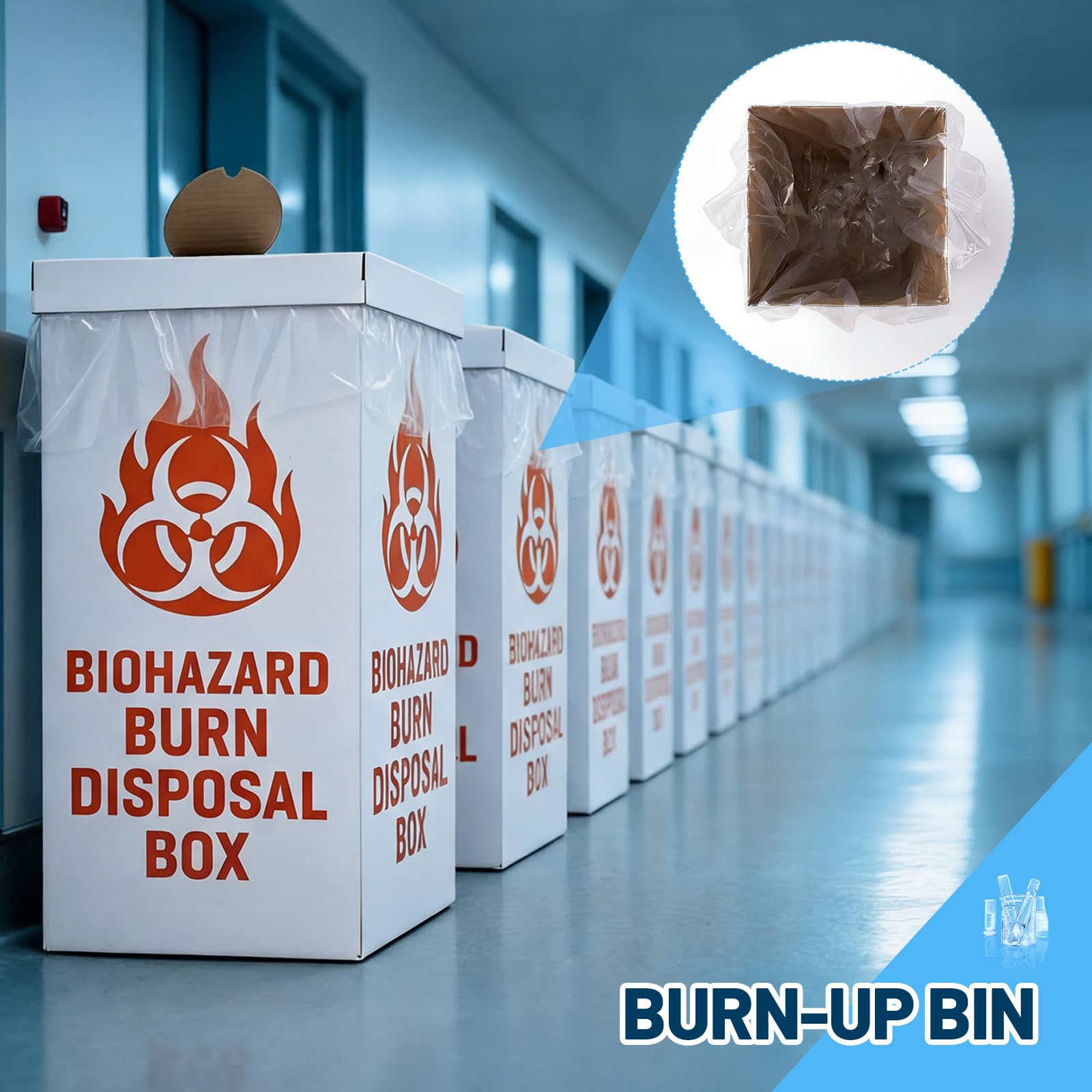 Feifeiya Paquete de 6 contenedores de eliminación de riesgos biológicos de laboratorio que se queman con bolsas de forro y tapas, modelo de suelo, caja de contenedores de residuos de riesgo biológico