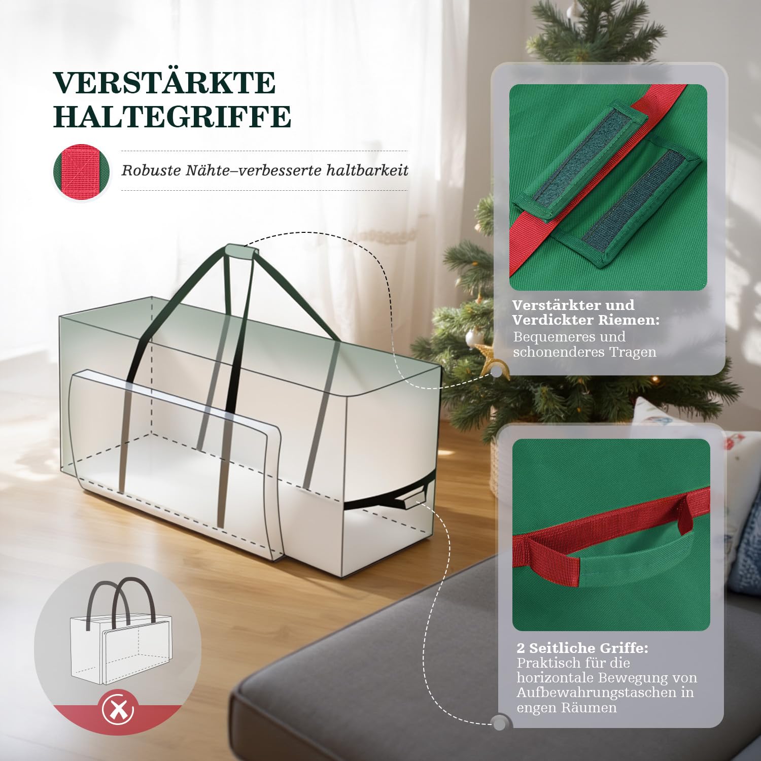 UIRWAY Weihnachtsbaum Aufbewahrung für 230cm Weihnachtsbaum, 600D Oxford Tannenbaum Tasche mit Transparente Fronttasche und Seitentasche, Stabilen Griffen und Doppeltem Reißverschluss (Grün)