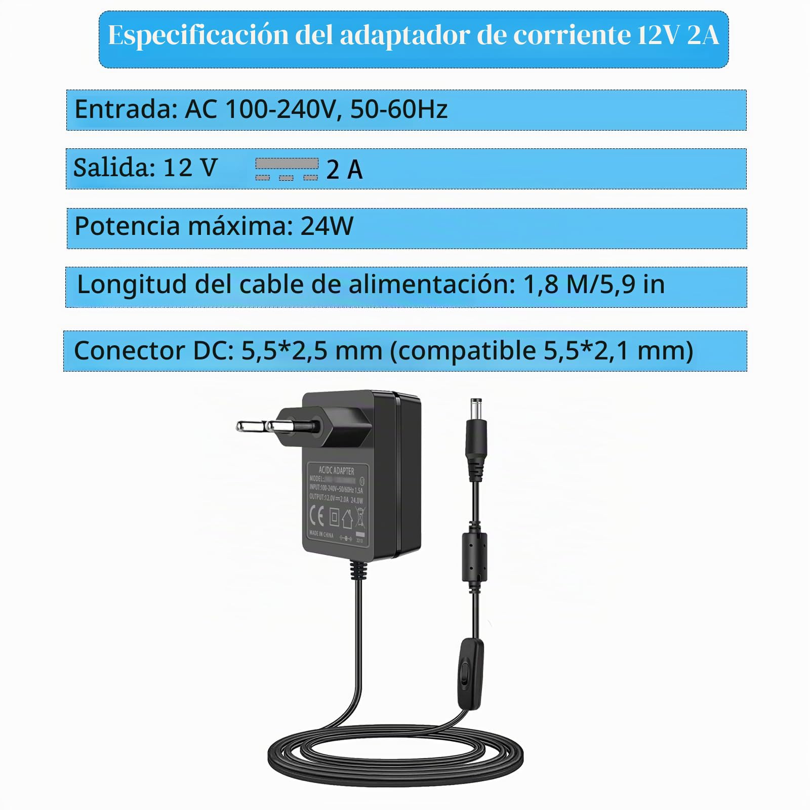 Adaptador 12V Cable de Carga de alimentación para Teclado Yamaha Adaptador de alimentación para PA-130a PA-130b PA-150b P45 PA-3b PA-3c PA-5d PSR-210 PSR-78 P125 E373 Piano electrónico.