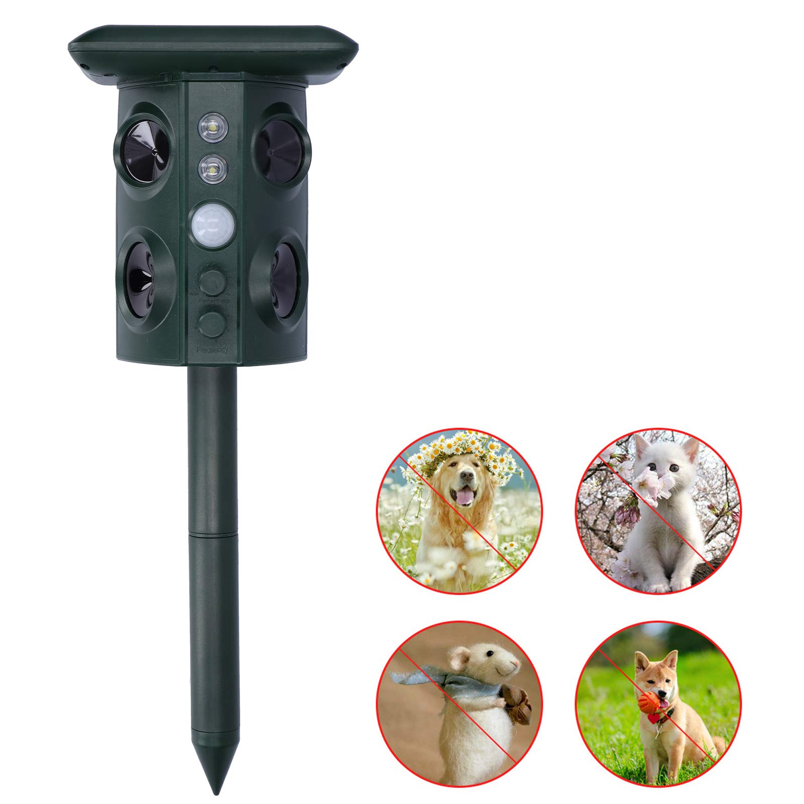 Repellente ad ultrasuoni Eujgoov, repellente per animali all'aperto Repellente solare ad ultrasuoni repellente per animali da giardino