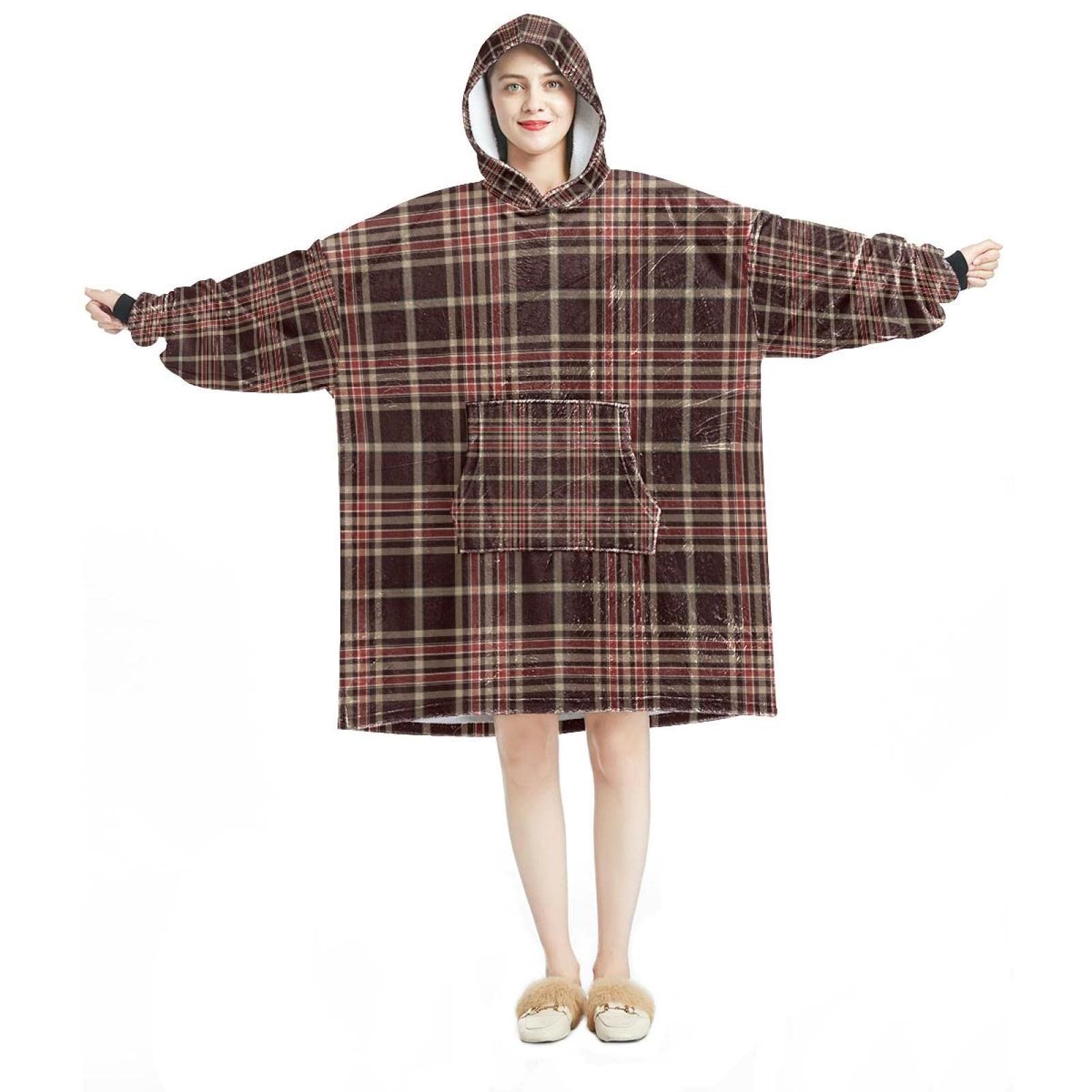 Sweat à capuche surdimensionné contre le froid à la maison, vêtement plaid chaud