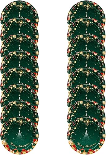 16 platos de papel con diseño de árbol de Navidad, color verde y dorado y rojo, vajilla para fiestas, suministros para decoración del hogar