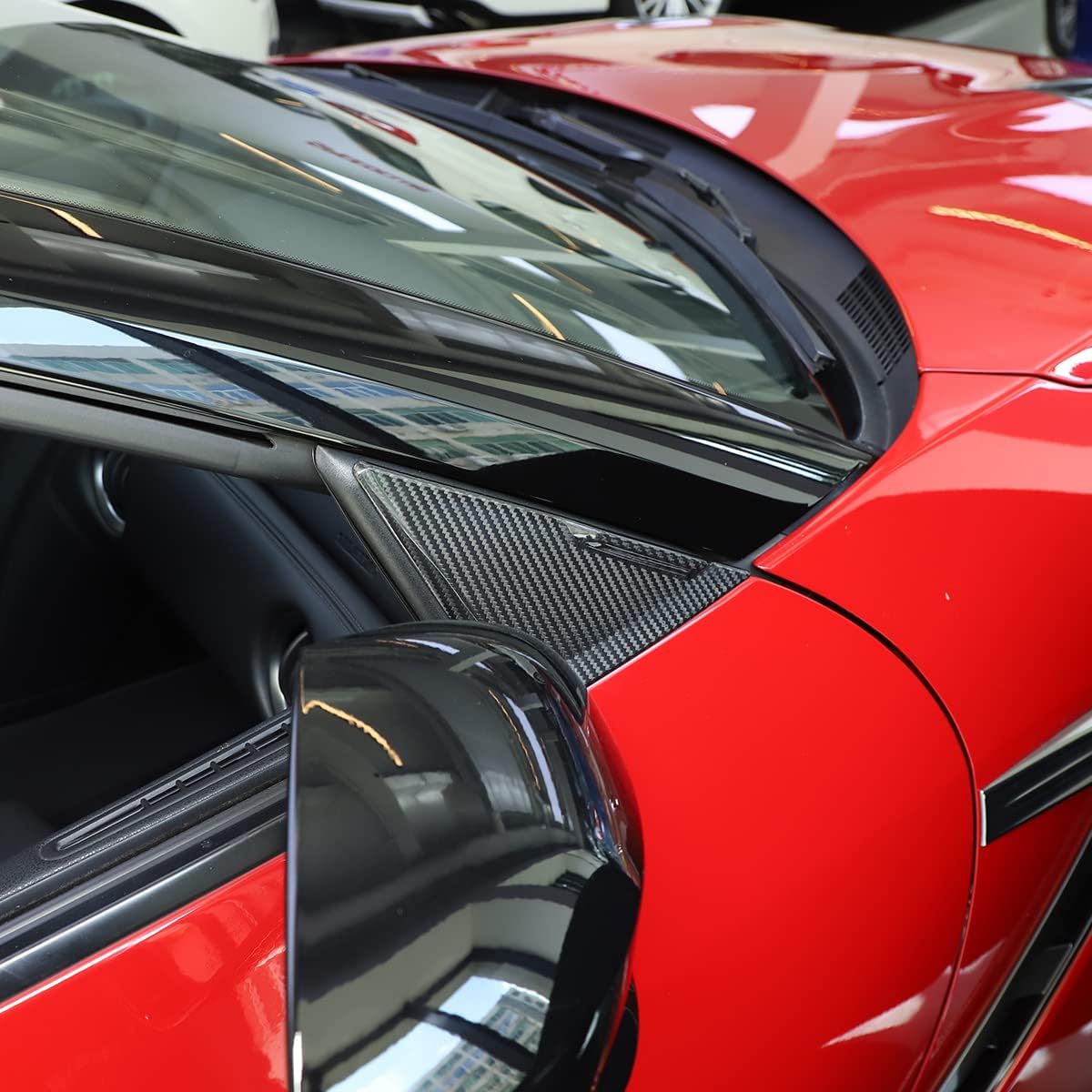 Daeiclru Real Carbon Fiber Car Front A-Pillar Triangular Decorative Cover Compatible with Nissan GTR R35 2008-2016, Side Window Triangle Trim, Exterior Accessories (Black)