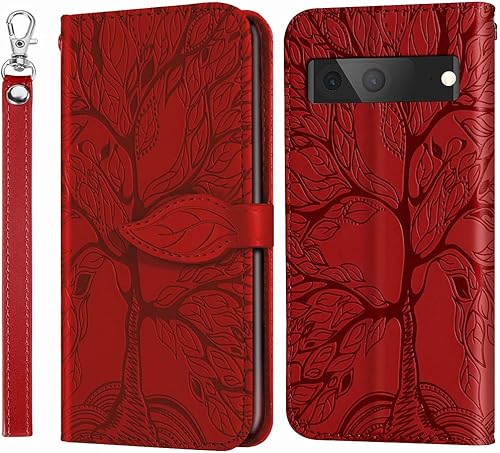 MEUPZZK Funda tipo cartera para Pixel 7 5G, piel sintética de alta calidad con diseño de árbol en relieve, función atril, ranuras para tarjetas,