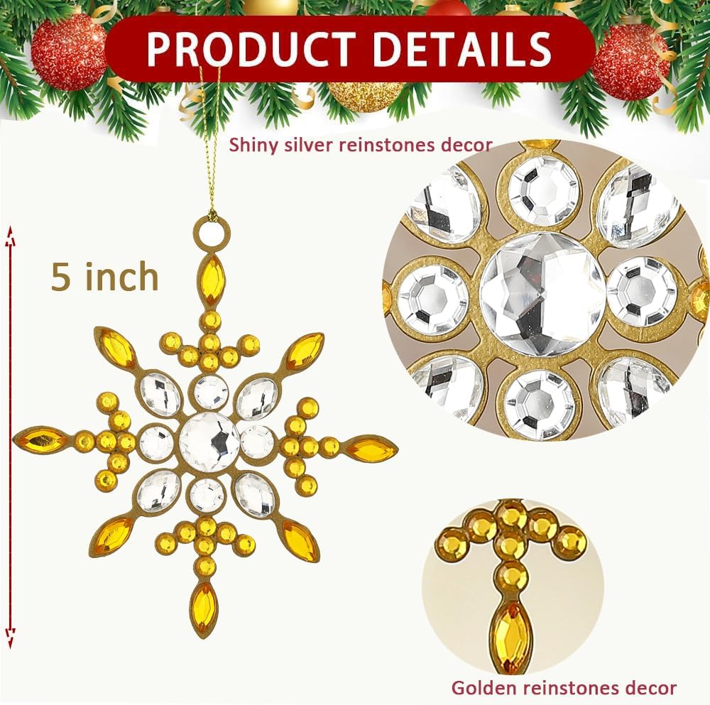 Set of 4 Hanging Ornaments, Silver Christmas Ornament for Xmas Tree Decor,Big Snowflake Christmas Tree Ornament Gift Holiday Party Supplies (Silver and Gold)
