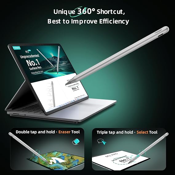 Metapen Stylus Pen M3 Pro - 4096 Pressure Levels, 360 Touch Button - Surface Pro 7/8/9/X, Go 3/Book 3/Laptop 4/Studio 2, ASUS VivoBook Flip 14 - for Creators & Students