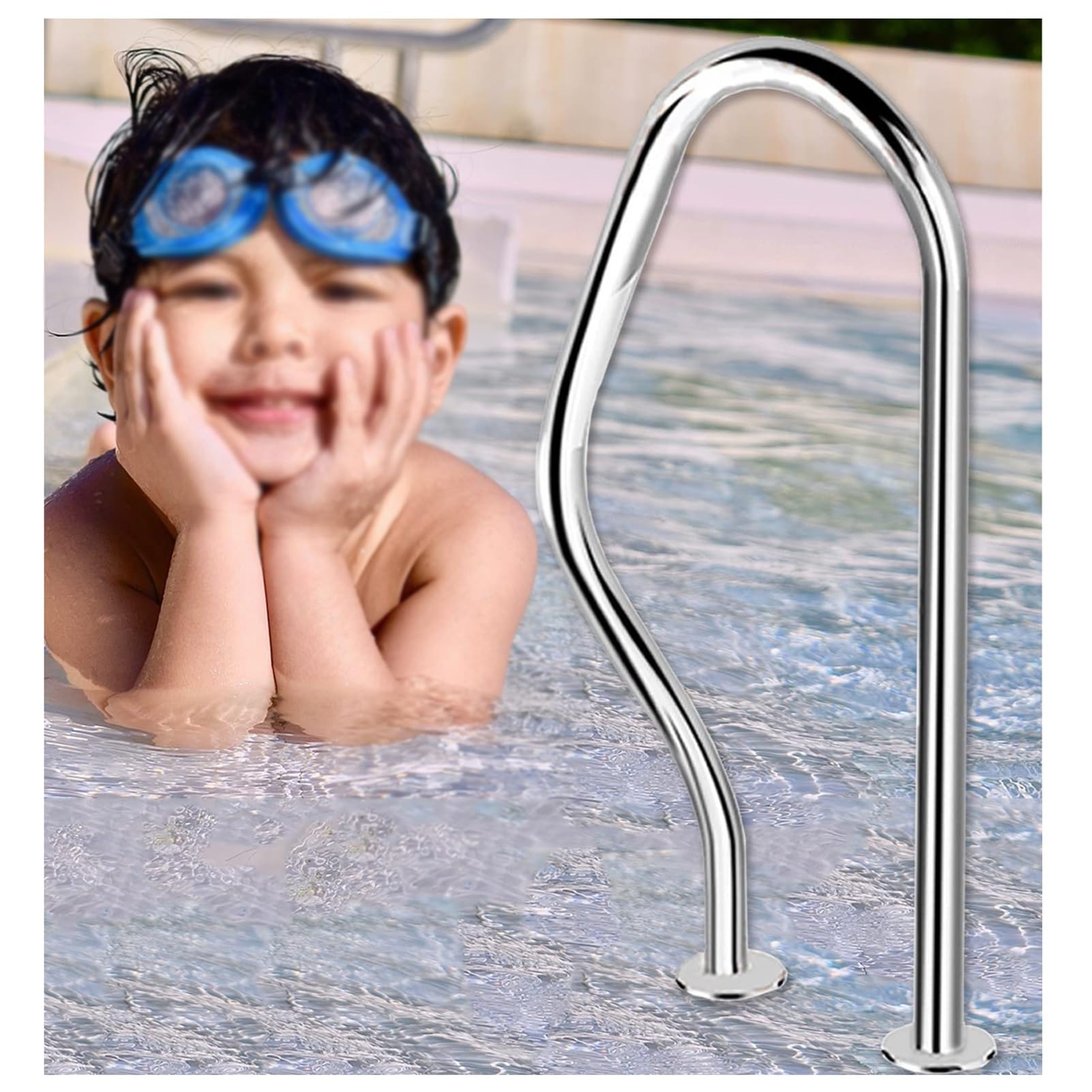 Pool Handrail,Swimming Pool Safety Hand Rail,304 Stainless Steel Pool Handrail,250 LBS Load Capacity,with Quick Mount Base,for Indoor Outdoor Pool Water Park