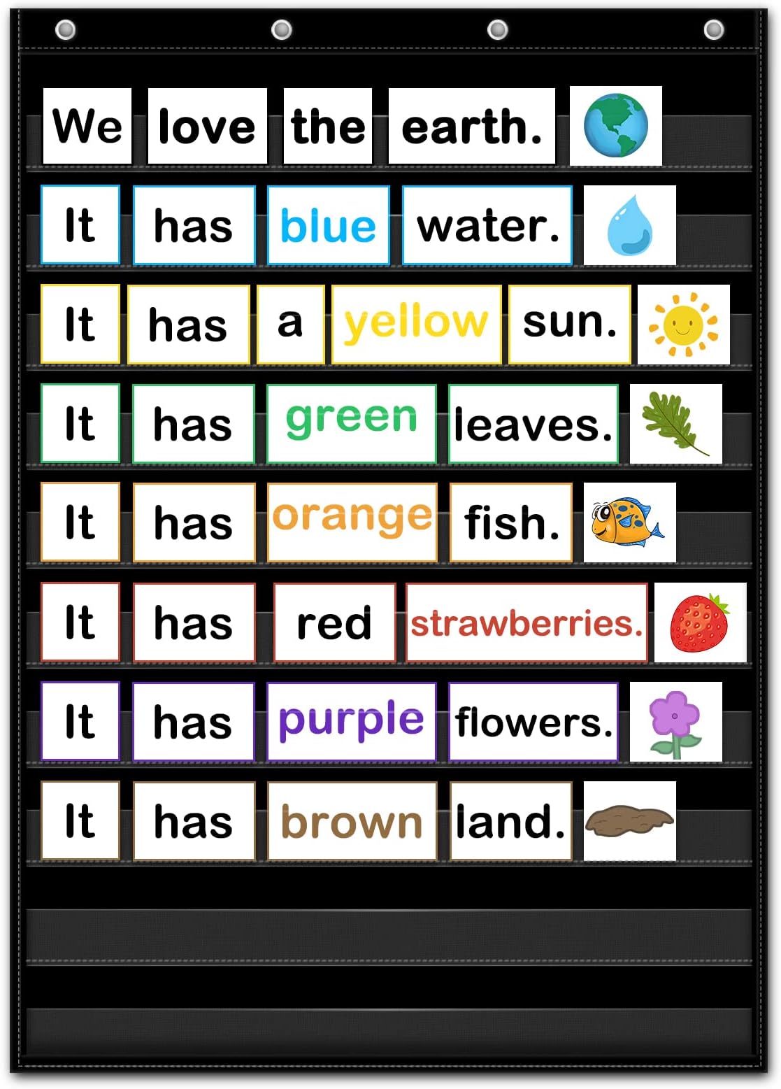 Godery PreK-12 Standard Pocket Chart for Classroom Centers, Wall Words Classroom Pocket Chart, Homeschool Teaching Supplies Black Pocket Chart (black)