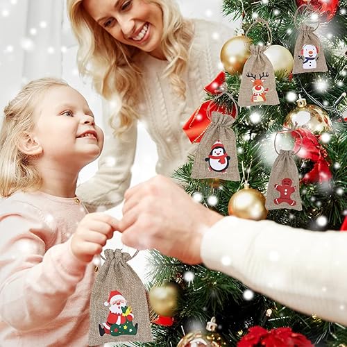 Miniatura 6 de Ewanda store 24 bolsas de arpillera de Navidad con cordones de yute, bolsas de regalo de 3.93 x 5.9 pulgadas, bolsas de lino de Navidad, bolsas de