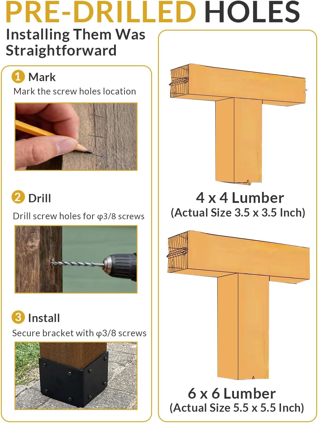 4PCS 6x5'' Heavy Duty Steel Corner Brackets, 0.22'' Thick, Load 300lb, 90 Degree, L Shape Plate, Ideal for Wood 6x6, 8x8 Lumber, in Truss Framing Countertop Fireplace Mantel Support