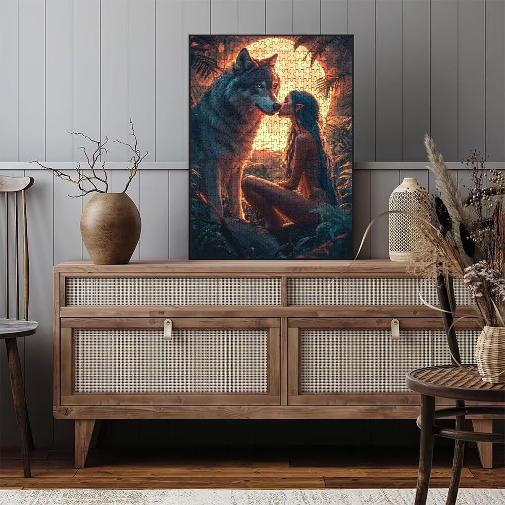 Puzzle 4000 sztuk, kobieta, wilk, puzzle dla dorosłych 4000, drewniane puzzle, klasyczne gry edukacyjne, niemożliwe wyzwanie, gry i zajęcia rodzinne, prezent kreatywny DX0YL1-746