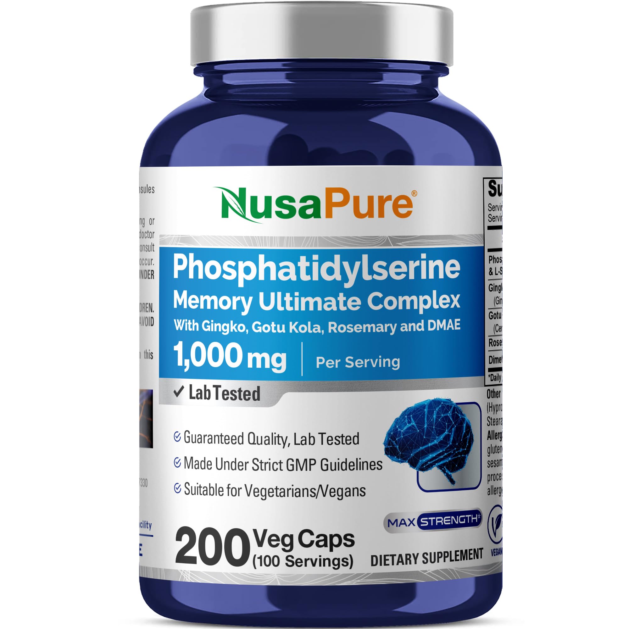 Phosphatidylserine Memory Ultimate Complex 1000mg 200 Vegetarian Caps (Vegan, Non-GMO & Gluten-Free)