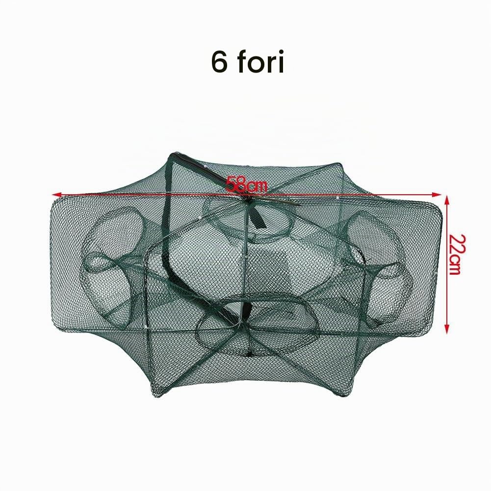MAGT Rete da Pesca Automatica Rezzaglio, 6/12 Buche Borsa Trappola Gabbia per Gamberetti Nylon Pieghevole Granchio Trappola per Pesci Cast (6 Holes)