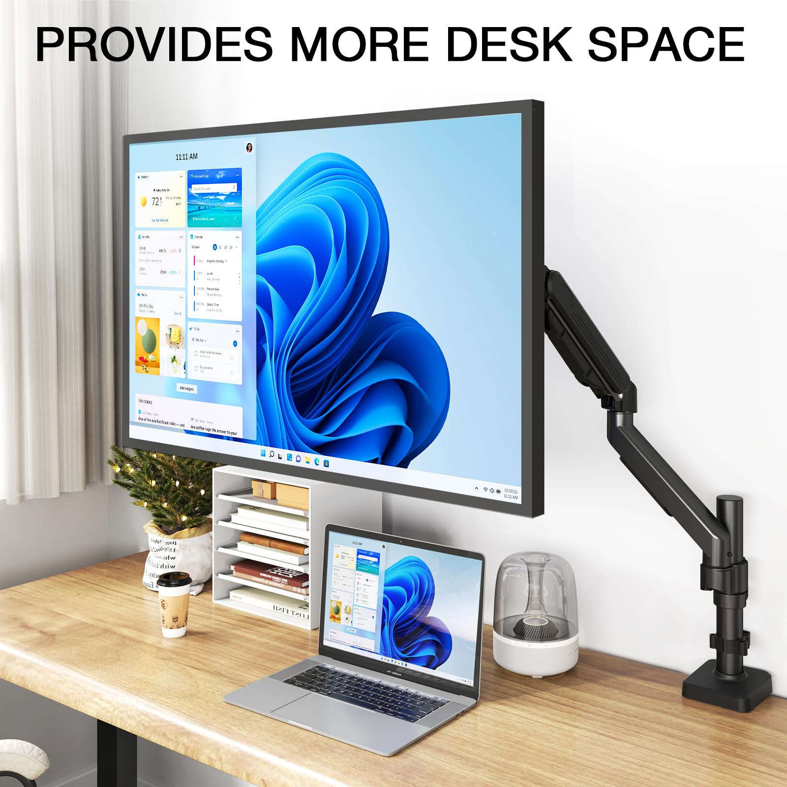TVON Brazo para Monitor de Escritorio con Muelle de Gas, Altura Ajustable Soporte Monitor, 17-32 Pulgadas, Sostiene hasta 9 kg, Inclinación Giro Rotación, VESA 75/100 mm