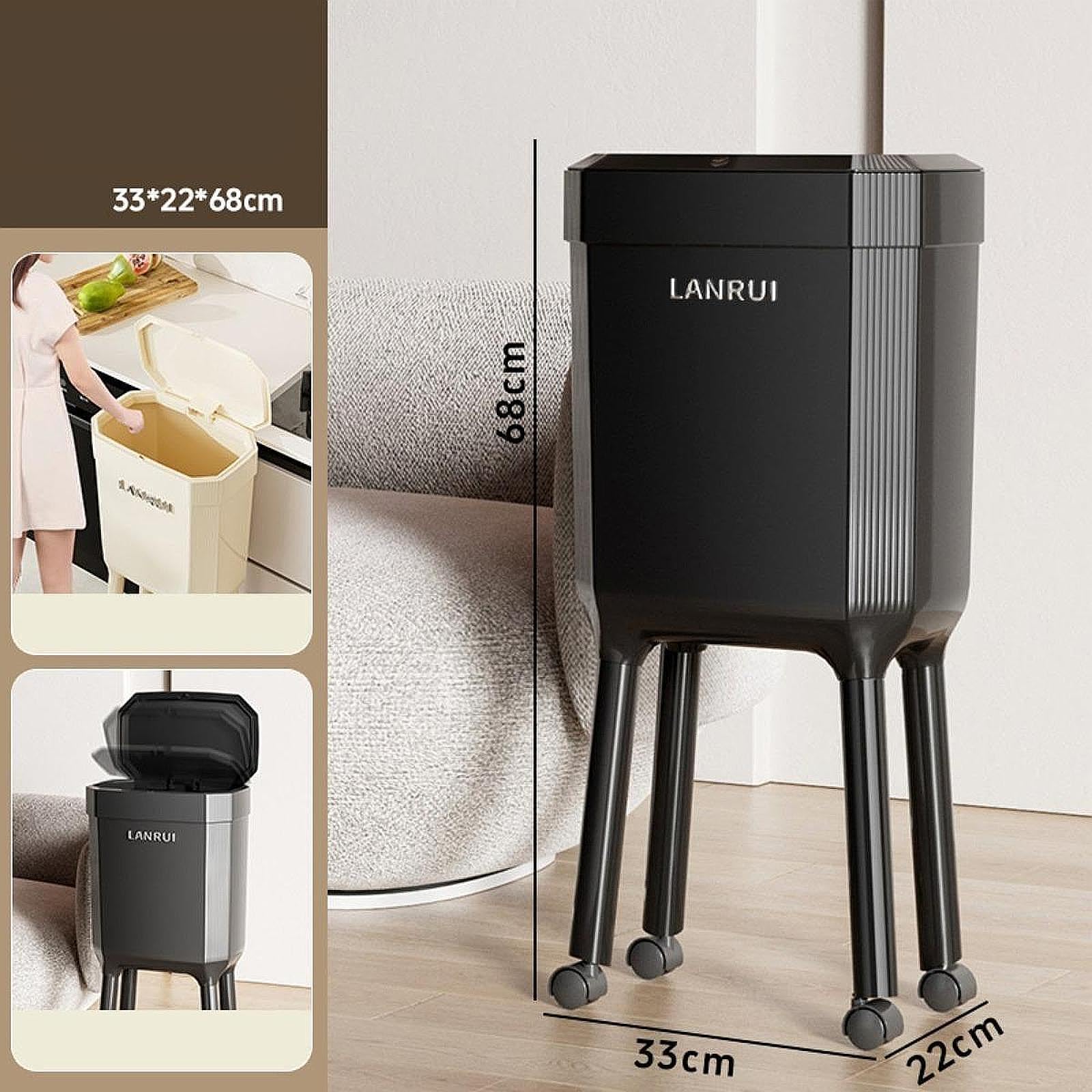 KESOTO Cestino per La Spazzatura Versatile, Capiente E Creativo, con Ruote, per La Casa, La comodità E Il Bagno, Nero