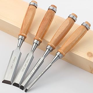 Wood Chisel Tool Sets, Sturdy Chrome Vanadium Steel Chisel with Beech Handles for Carpentry, Woodworking, Carving, Craftsman, Set of 4, 1/4 inch,1/2 inch,3/4 inch, 1 inch