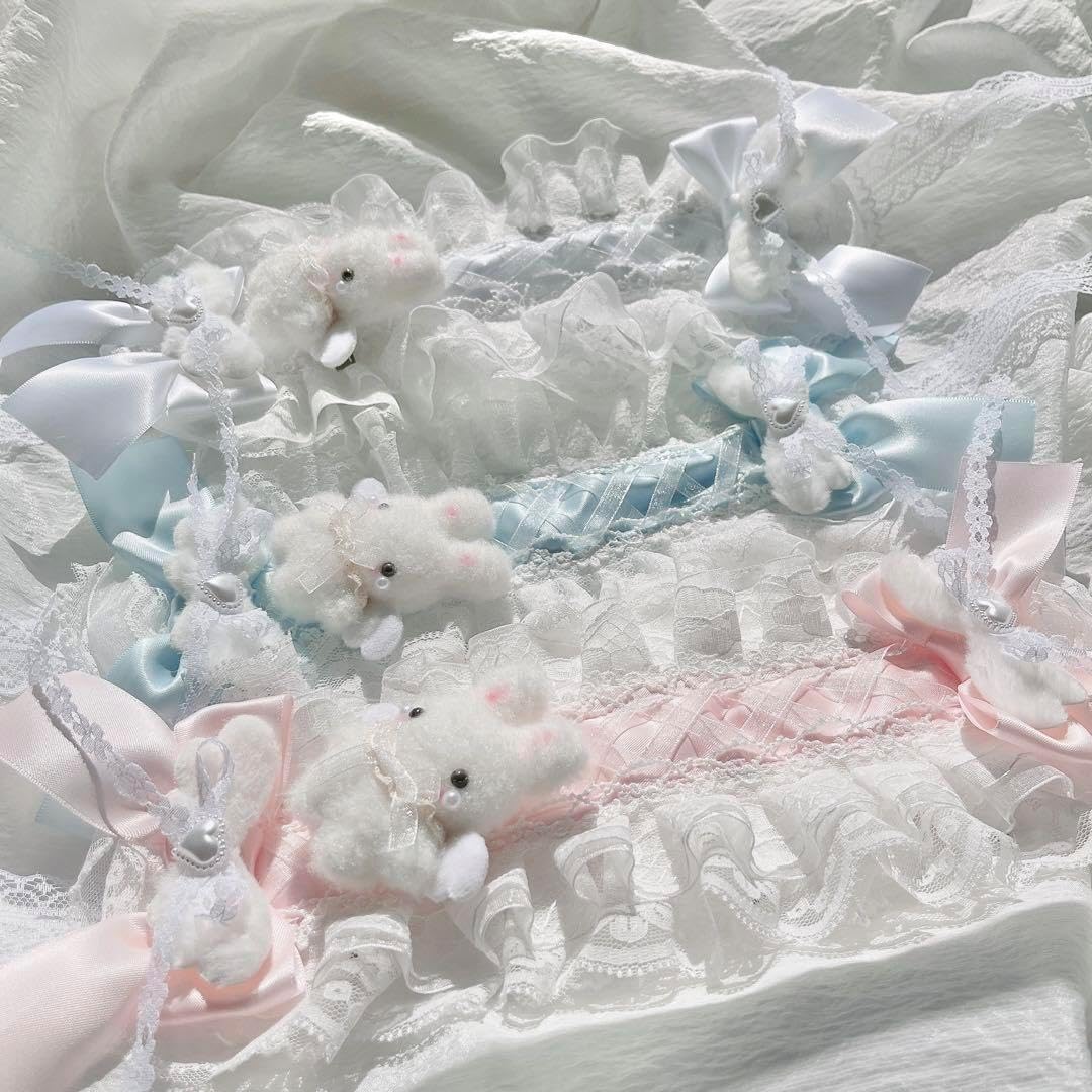 No.2 天使のうさぎさん付き 編み上げリボンヘッドドレス white