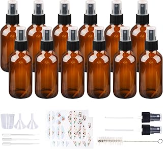 PINIWON 12 Pack 4oz Amber Glass Spray Bottles, 120ml Empty Glass Bottles with Black Fine Mist Sprayers for Essential Oils, Aromatherapy