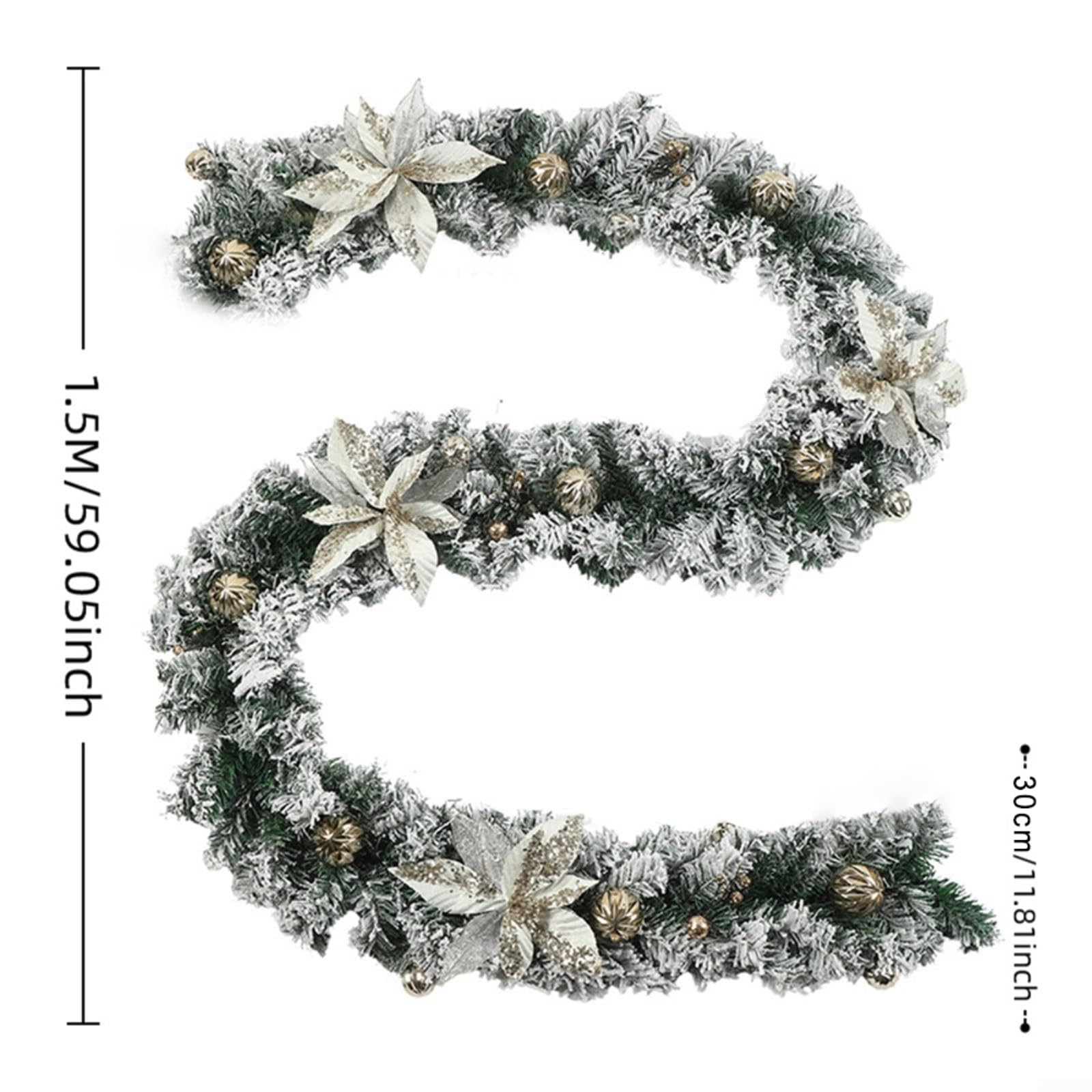 Weihnachtsgirlande aus PVC, 1,5 m/1,8 m/2,7 m, mit Kugeln und Beeren, für Kaminsims/Treppen/Tür (elegante festliche Dekoration, wiederverwendbar) (2,7 m Silber)