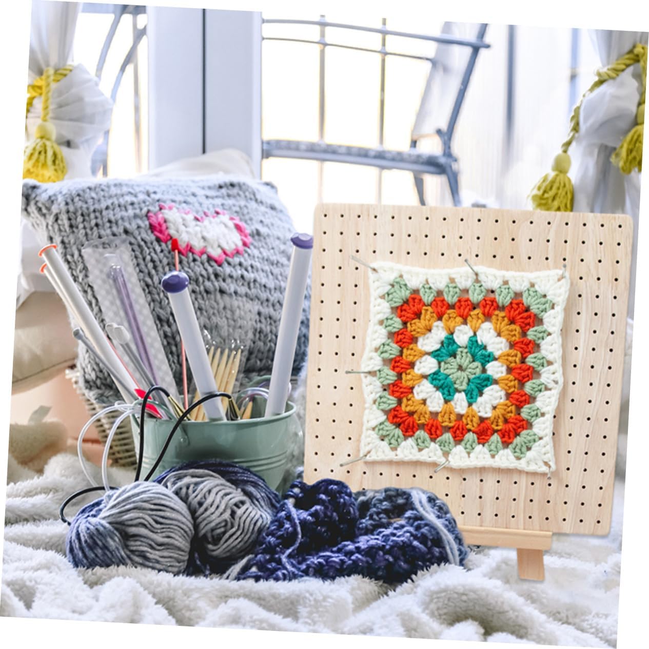 SEWACC Crochet Blocking Mat Pin Knitting Blocking Board Wooden Board for Crocheting Knitting Square Shape
