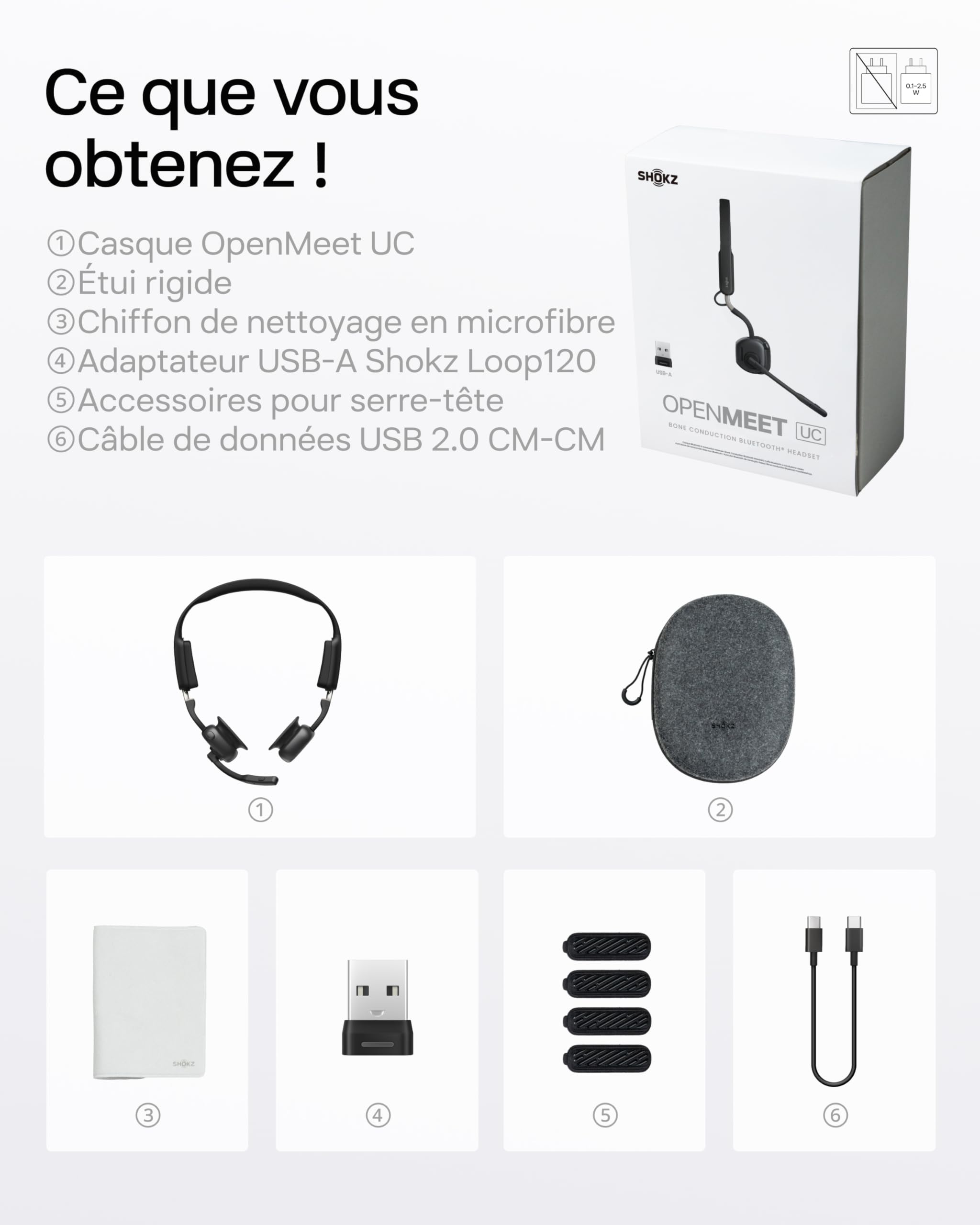 SHOKZ OpenMeet Casque à Conduction osseuse, autonomie 15 h d’autonomie