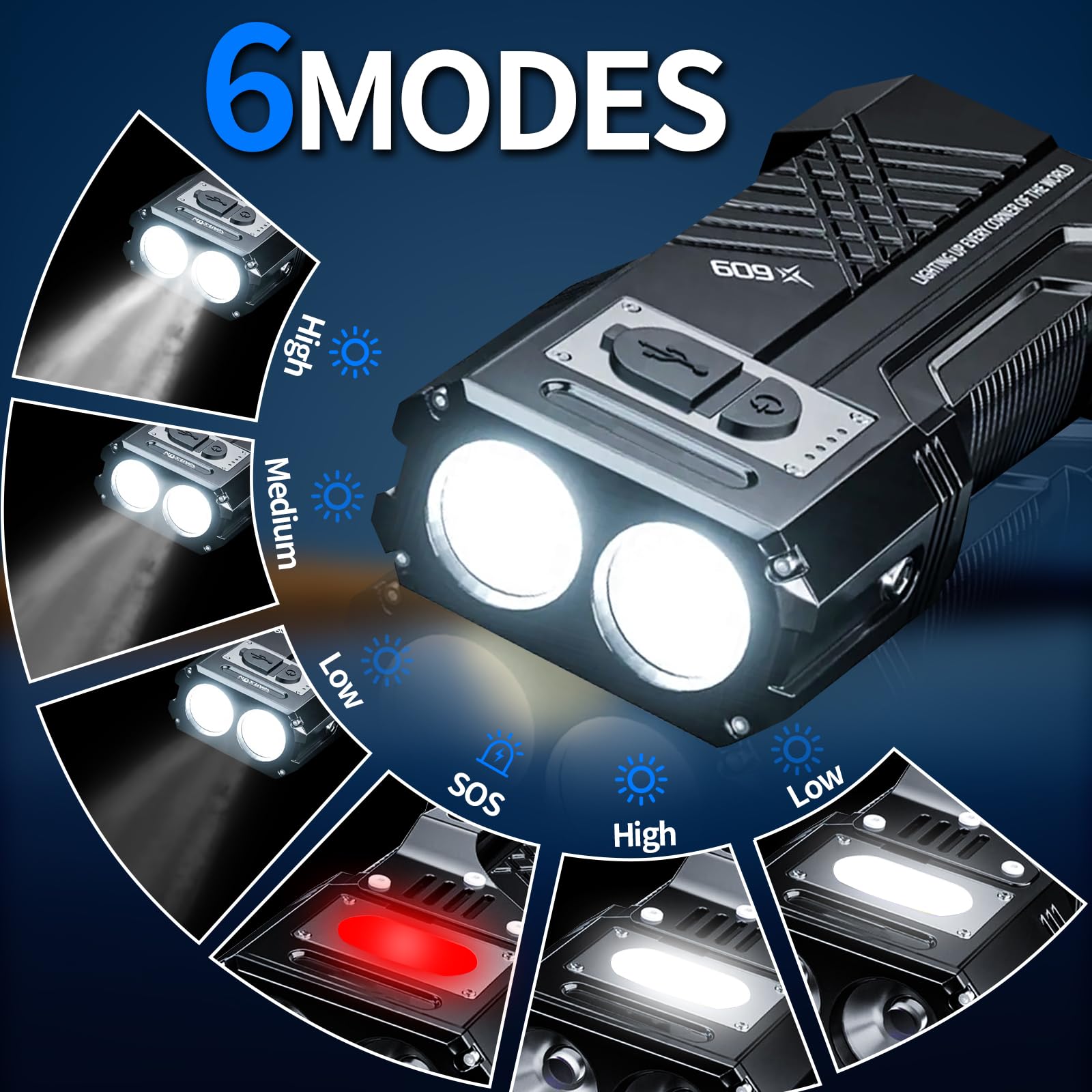 Torcia a LED ricaricabile, torcia LED 50000 lumen, torcia LED estremamente luminosa, batteria integrata da 9000 mAh, modalità dimmer continua, torcia elettrica alimentata a batteria per attività