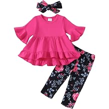 Kucnuzki Toddler Baby Girl Clothes Short Sleeve Ruffle Shirt Floral Pant Set 2 Piece Outfits for Girls Cute Clothing Set