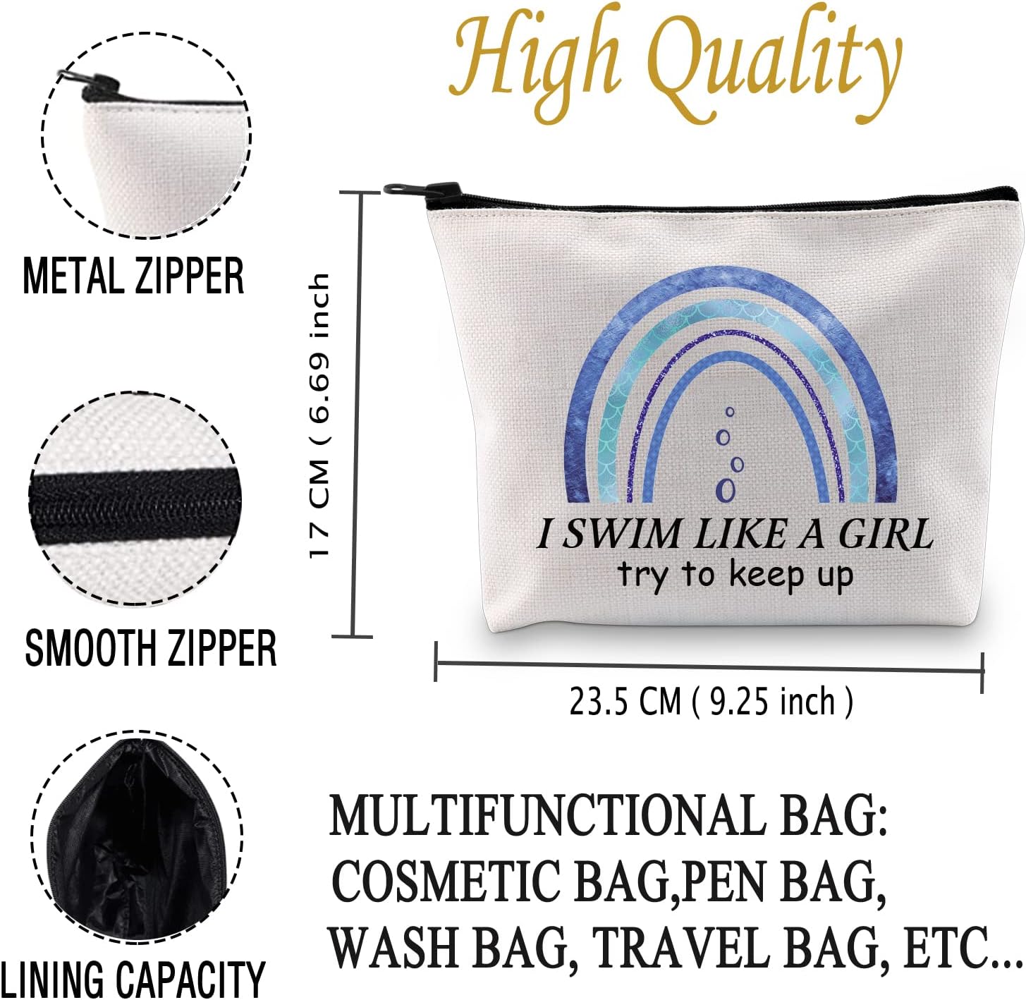 JXGZSO Swim Makeup Bag Swimming Lover I Swim Like A G Try to Keep Up Cosmetic Bag Swim Team Gift (I Swim Like Bag) - Image 2