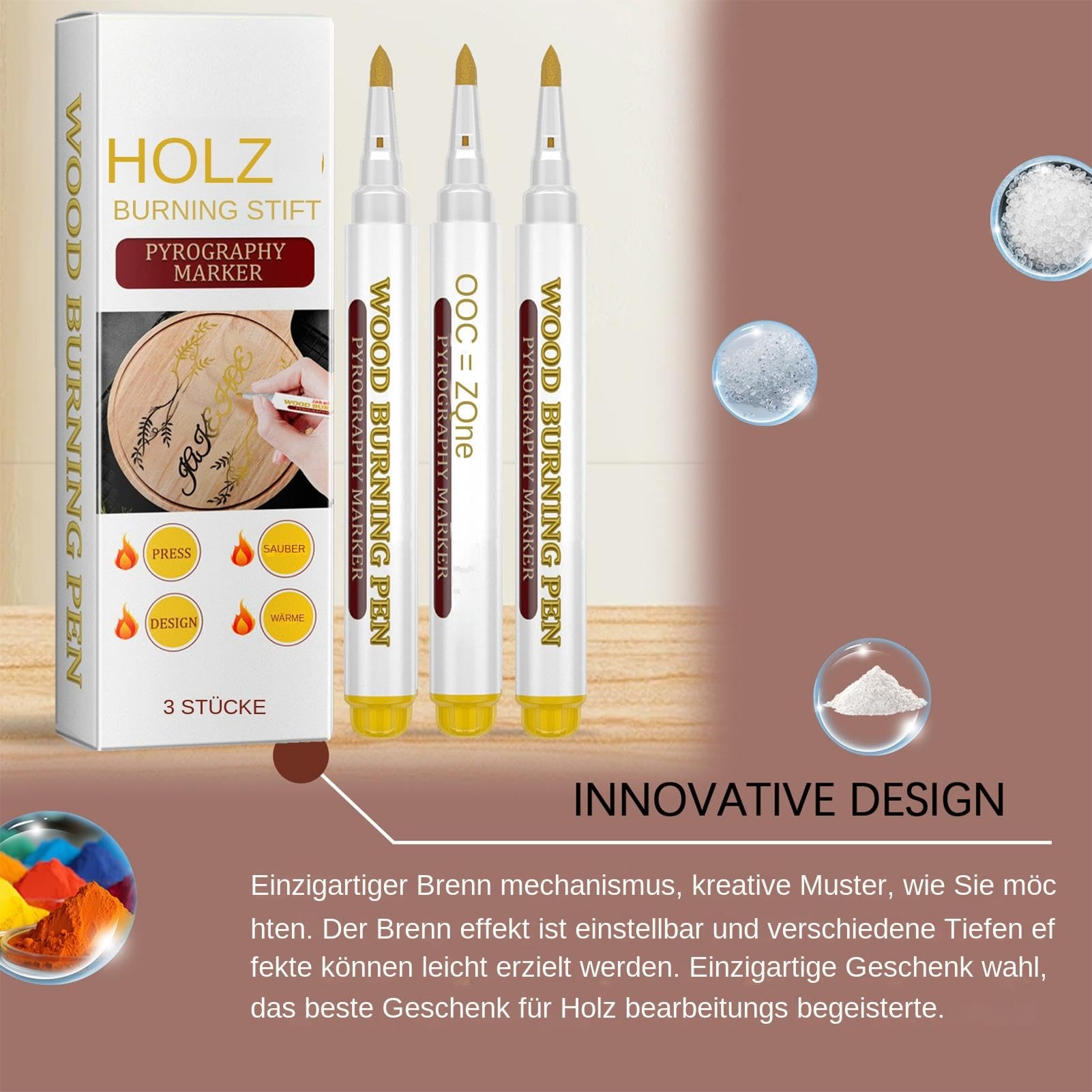 Bploar Wood Burning Pen Holzbrennstift-Sets, Marker zum Brennen von Holz, 3 Stücke Holzbrandstifte zum DIY Holzmalerei, präzise und einfach zu bedienen, Geeignet für Anfänger und Profis